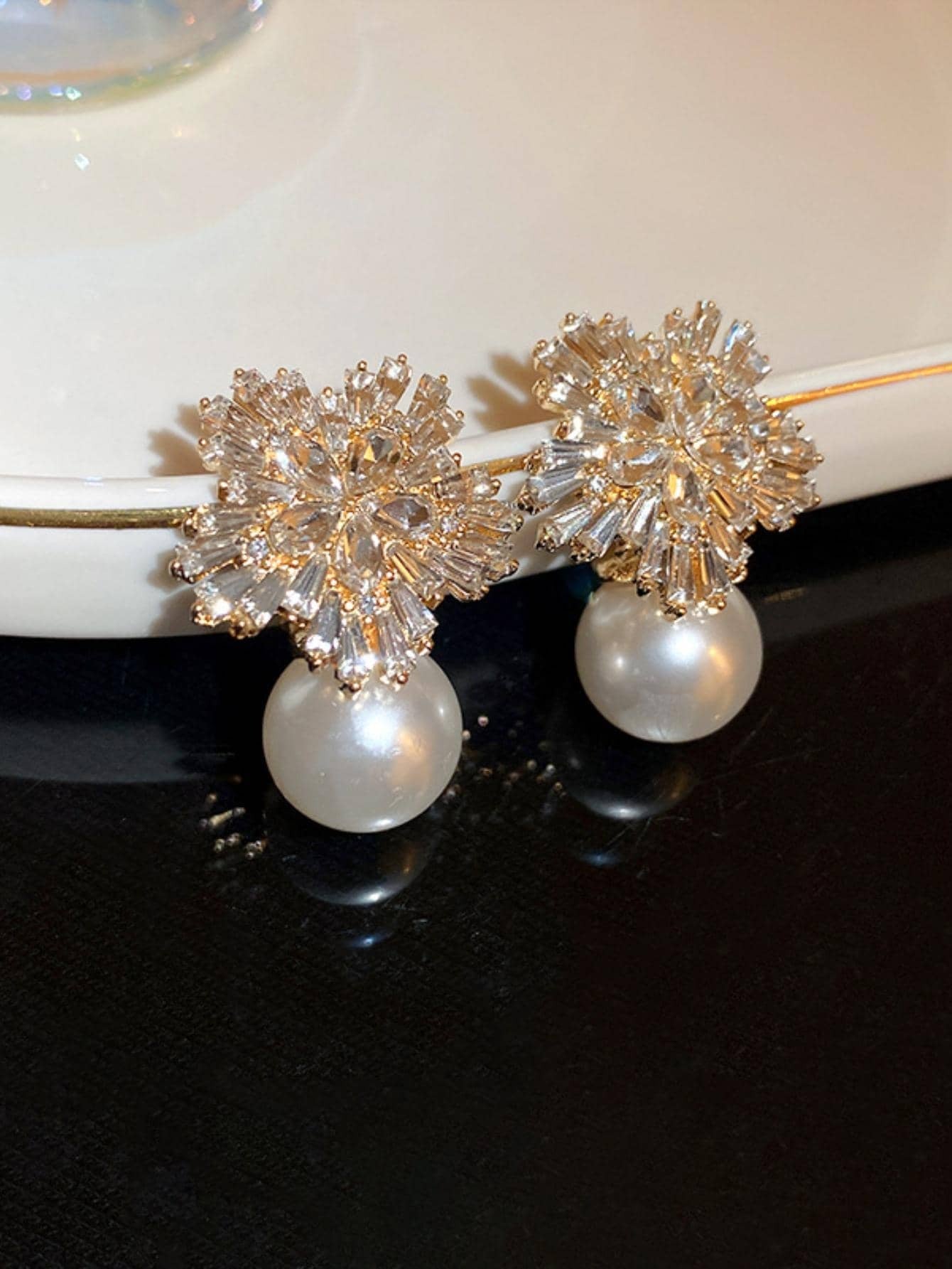 Starburst Crystal and Pearl Earrings
