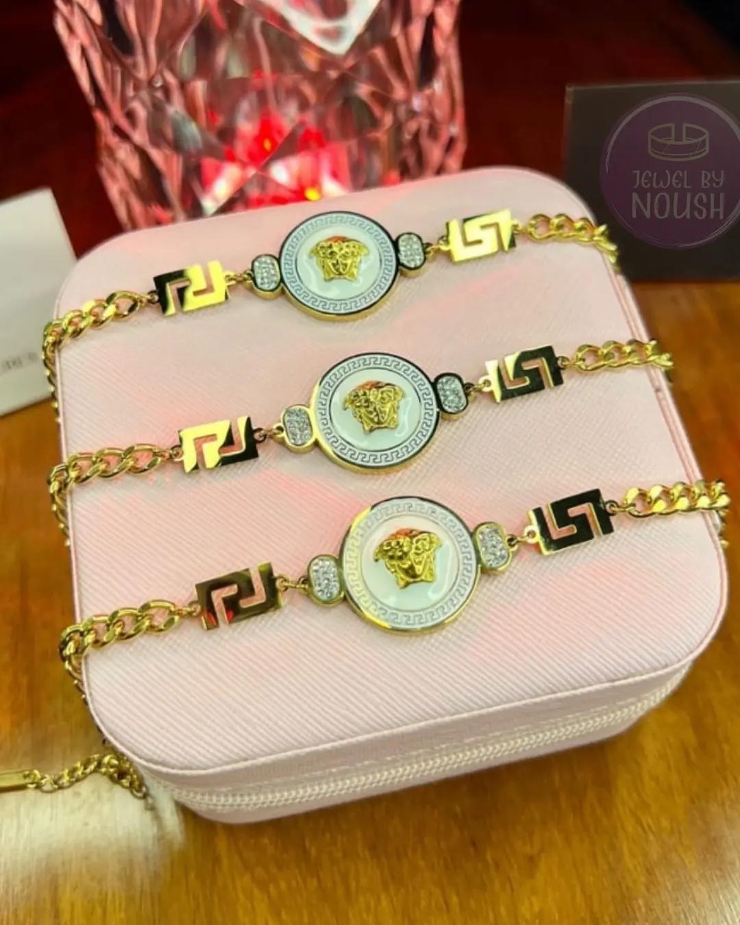 Medusa Inspired White and Gold Chain Bracelet