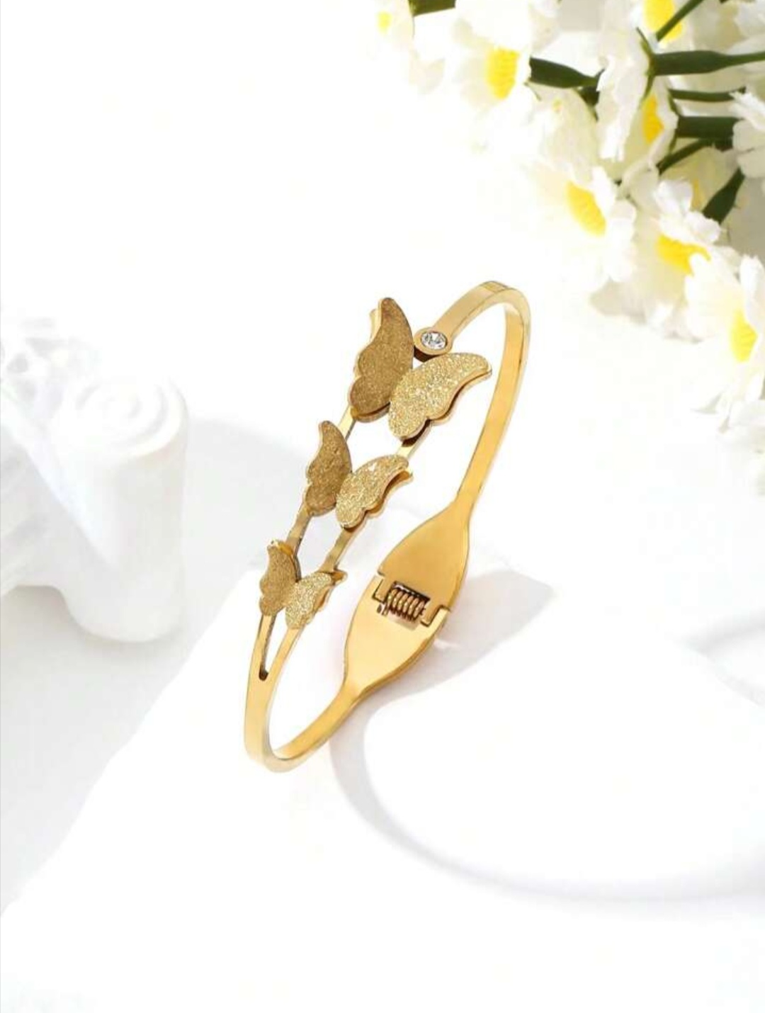Triple Butterfly Gold-Toned Bracelet