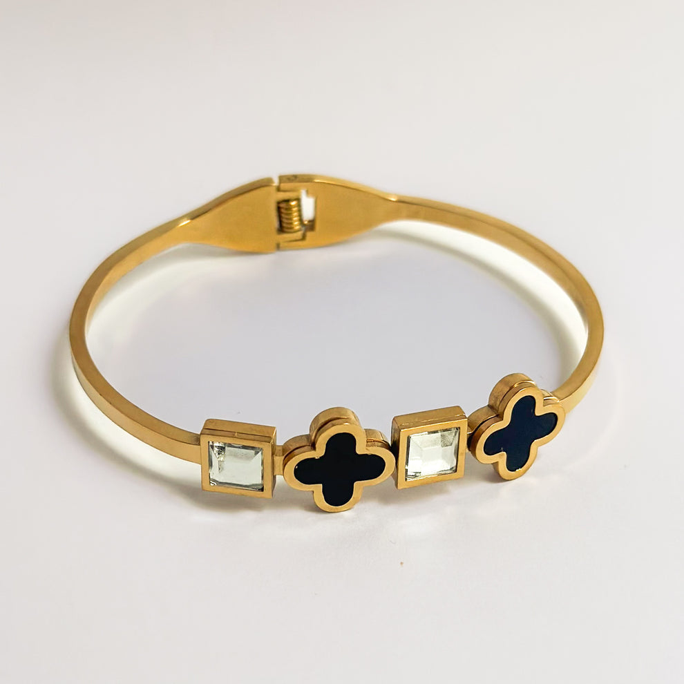Elegant Gold-Tone Clover and Gemstone Bracelet
