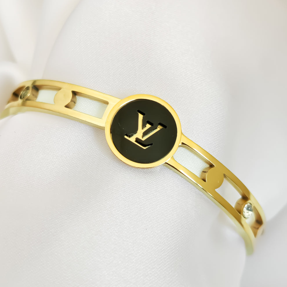 Gold-Toned ‘LV’ Logo Charm Bracelet