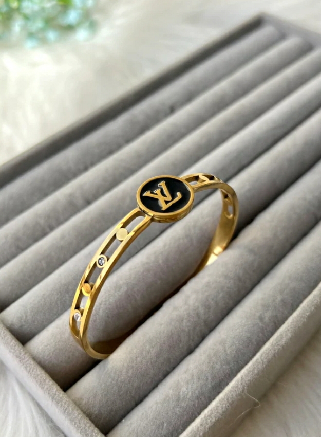 Gold-Toned ‘LV’ Logo Charm Bracelet