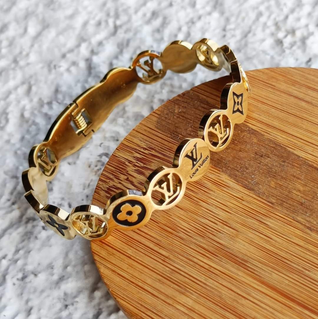 LV Logo Charm Gold-Tone Bracelet