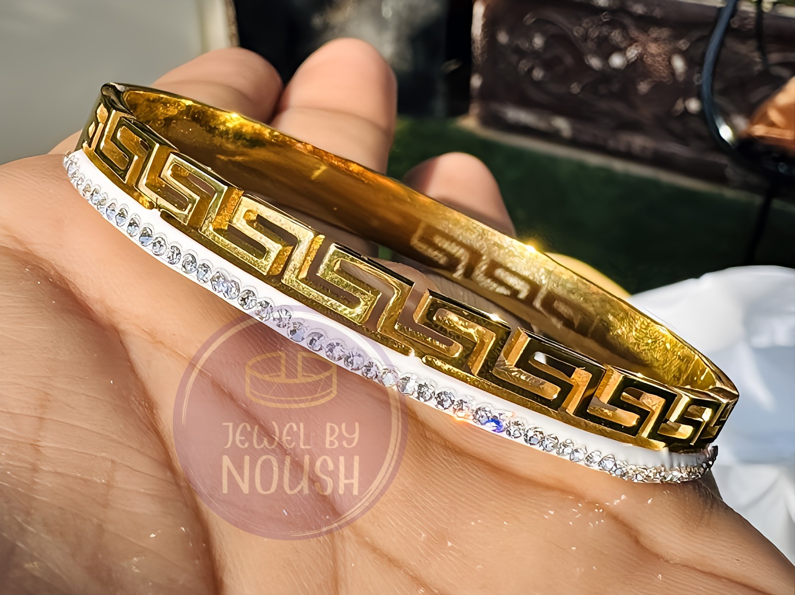 Two-Tone Greek Key Bangle