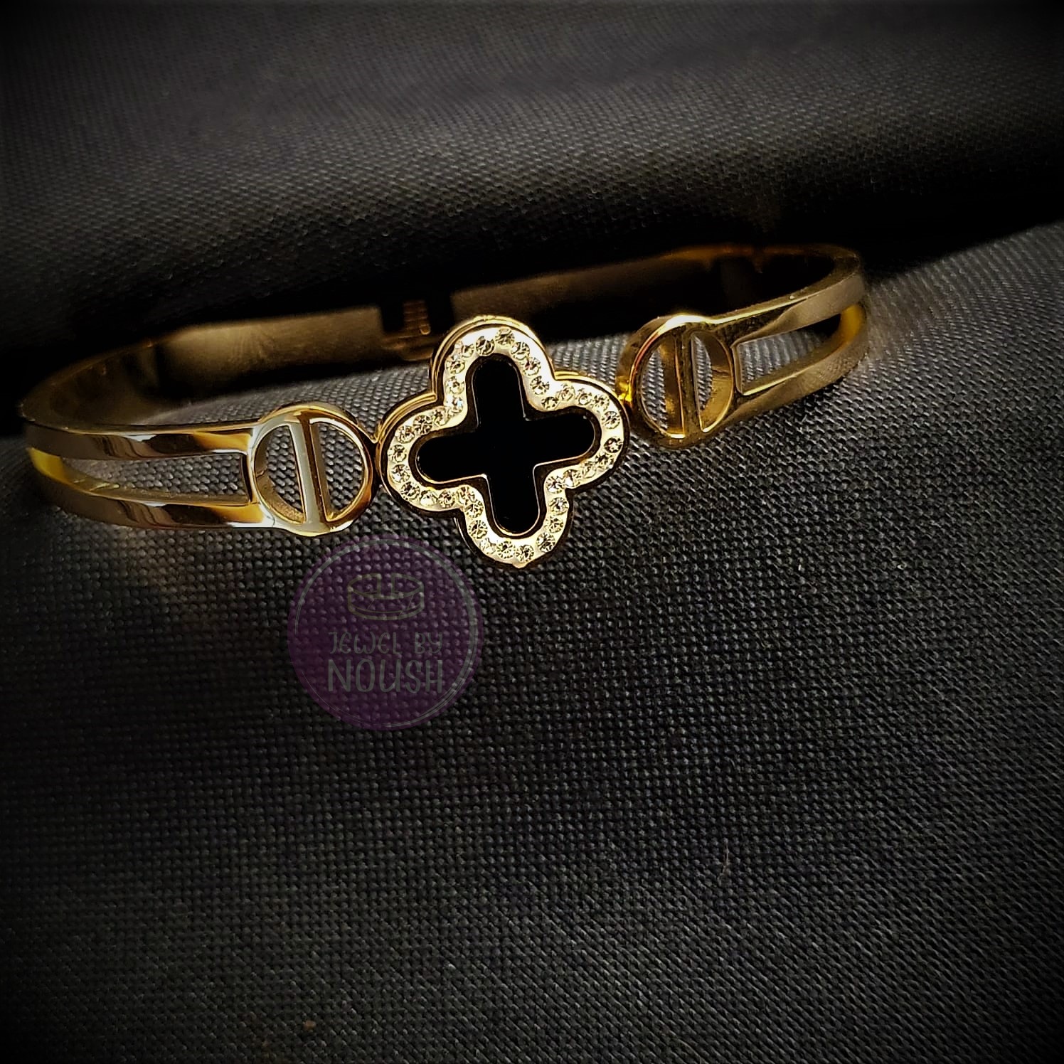 Gold Cross Clover Gemstone Bracelet
