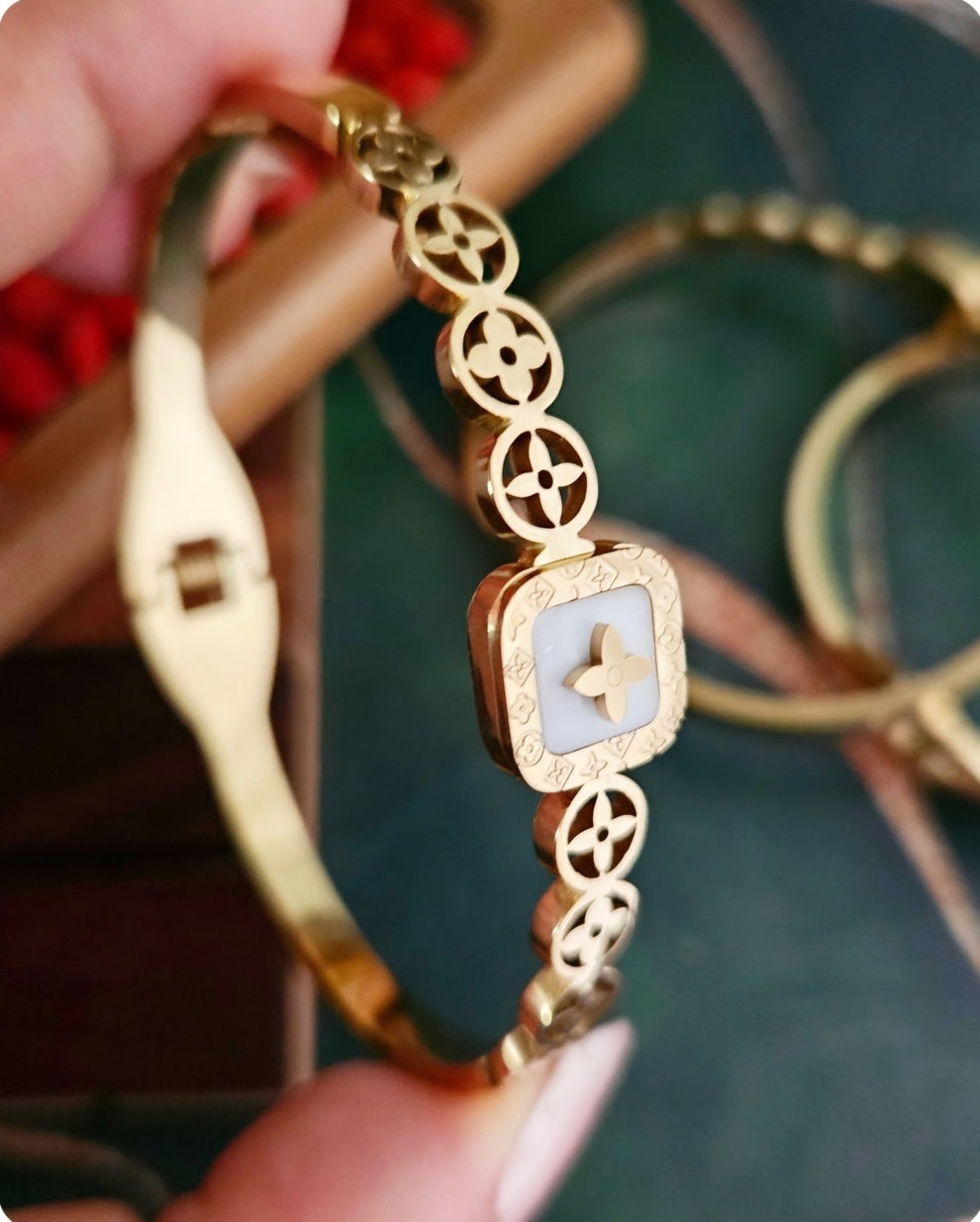 Ornate Gold-Toned Square Bracelet