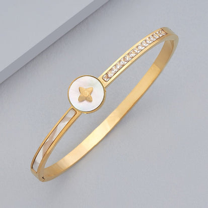Gold Bangle Bracelet with Star Design and Diamonds