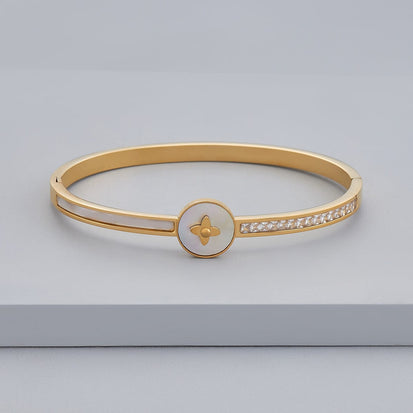 Gold Bangle Bracelet with Star Design and Diamonds