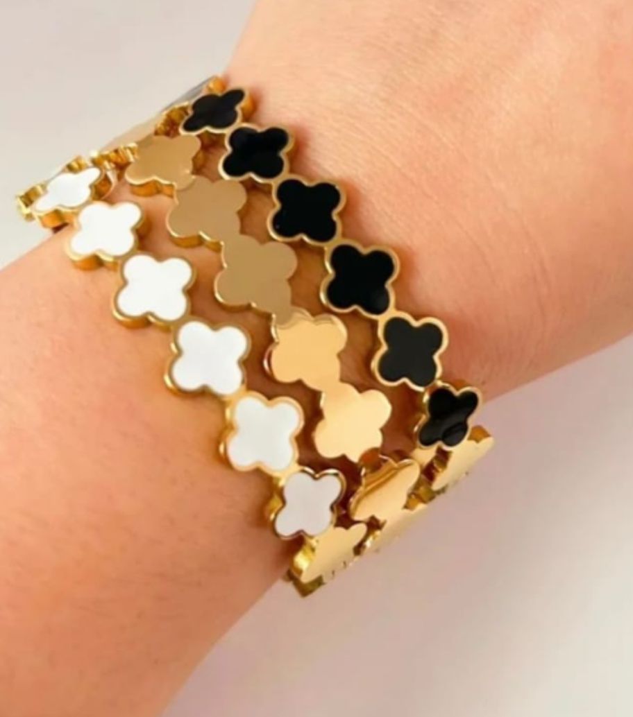 Tri-Tone Clover Charm Bracelet