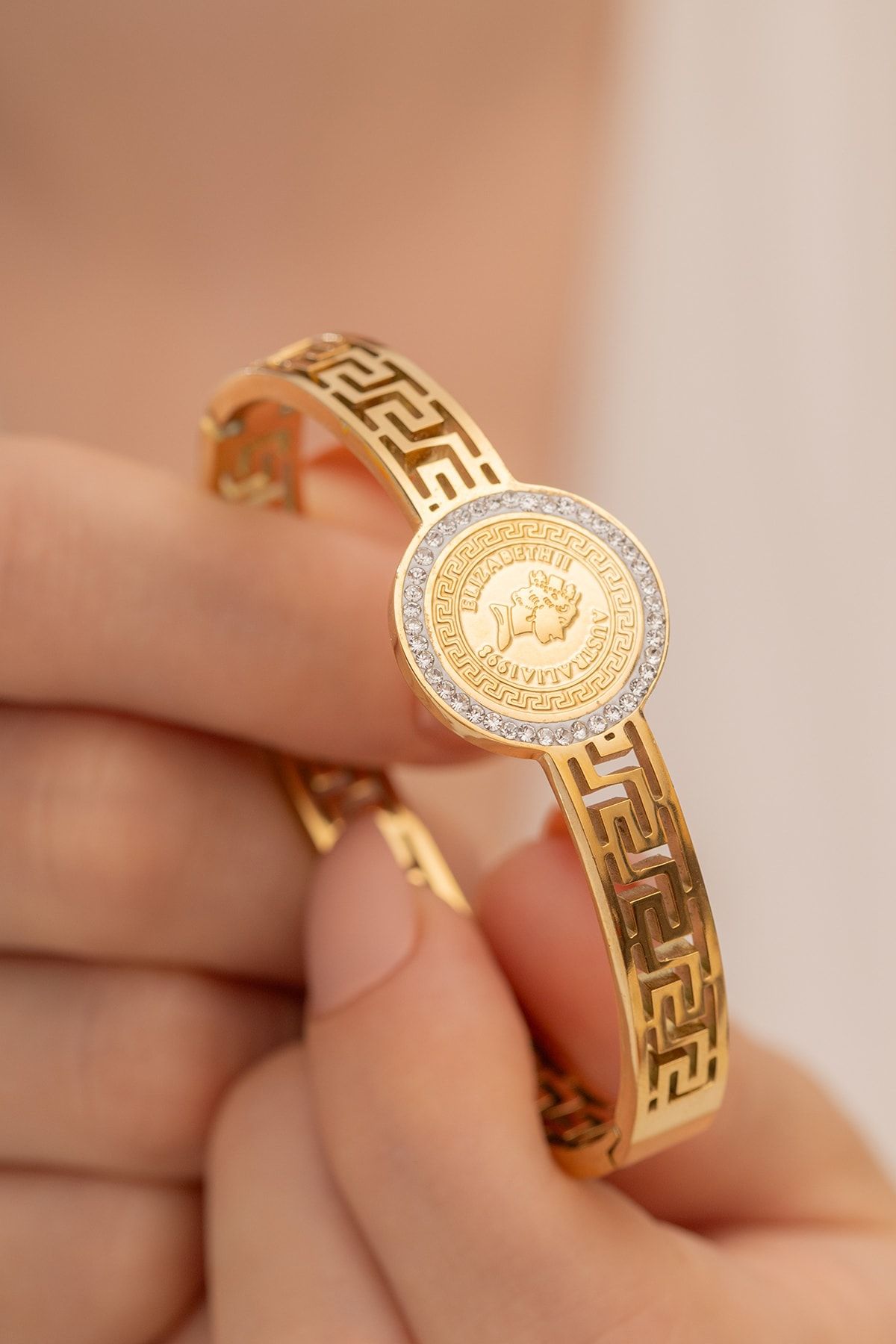 Geometric Greek Key Gold Bracelet
