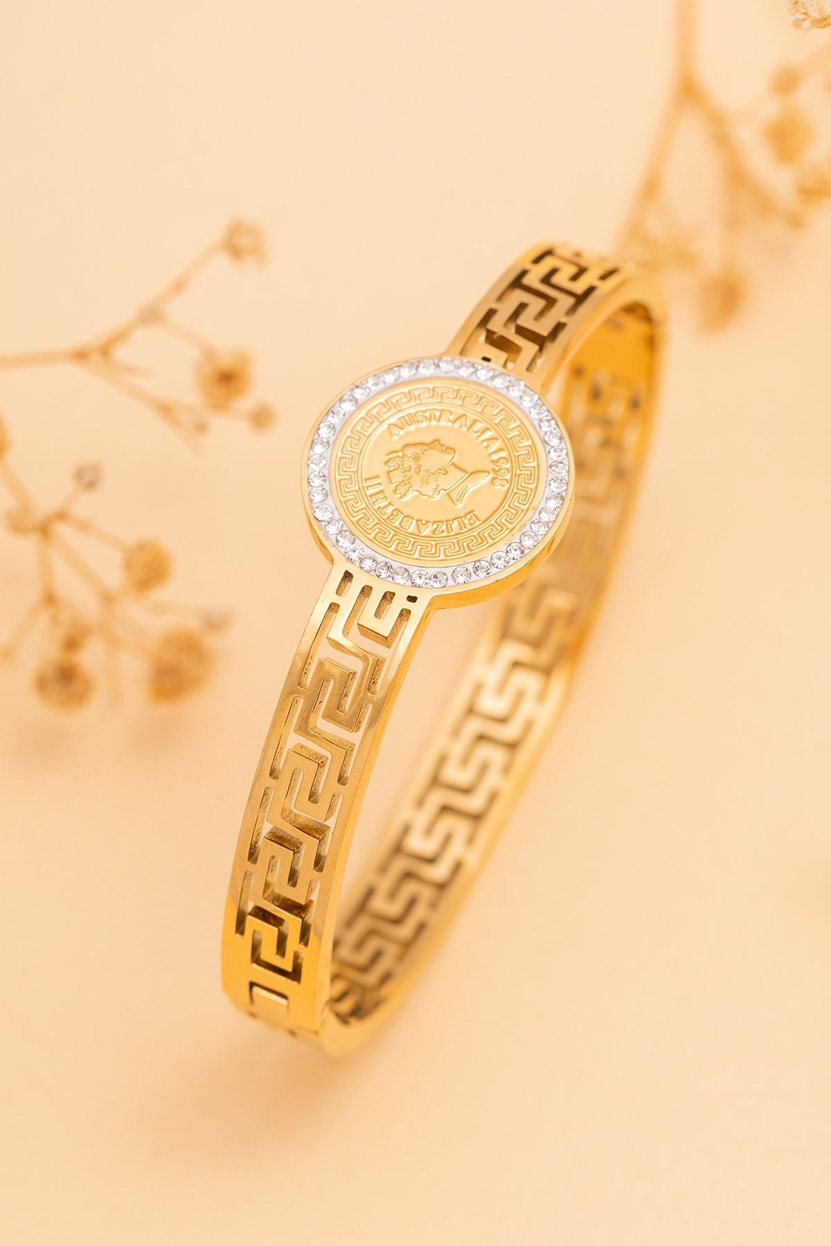 Geometric Greek Key Gold Bracelet