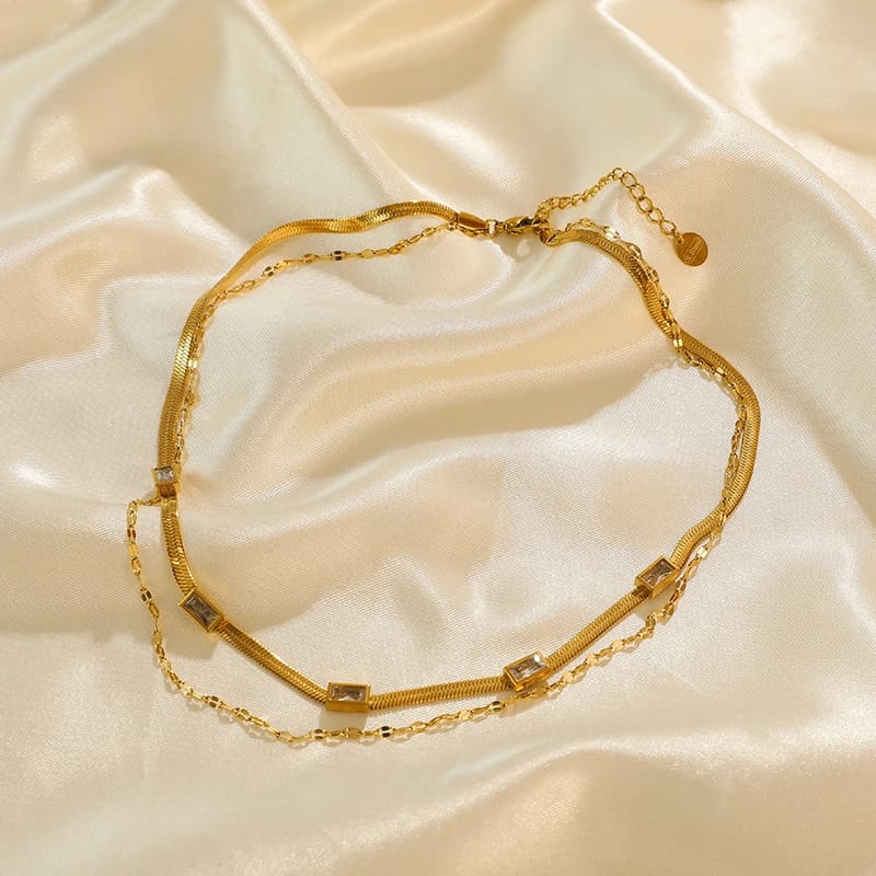 Dual-Chain Crystal Embellished Necklace