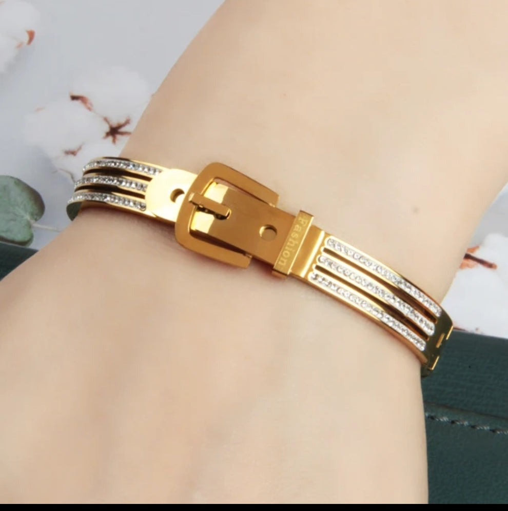 Belt Bracelet with Diamond-Like Stones