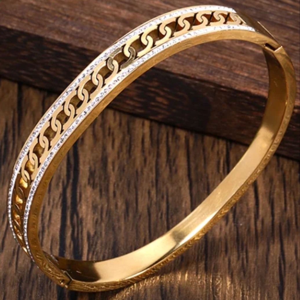 Dual-Toned Etched Bangle Bracelet
