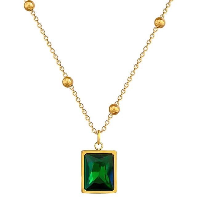 Elegant Gold Chain Necklace with Green Gemstone Pendant
