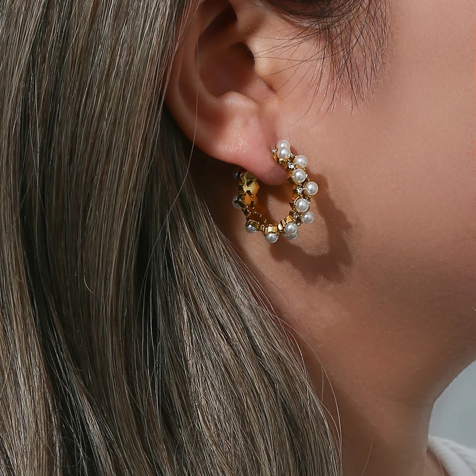 Elegant Pearl Cluster Hoop Earrings