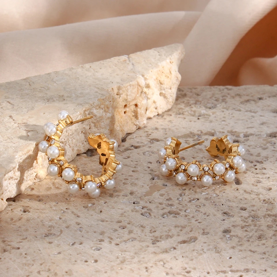 Elegant Pearl Cluster Hoop Earrings