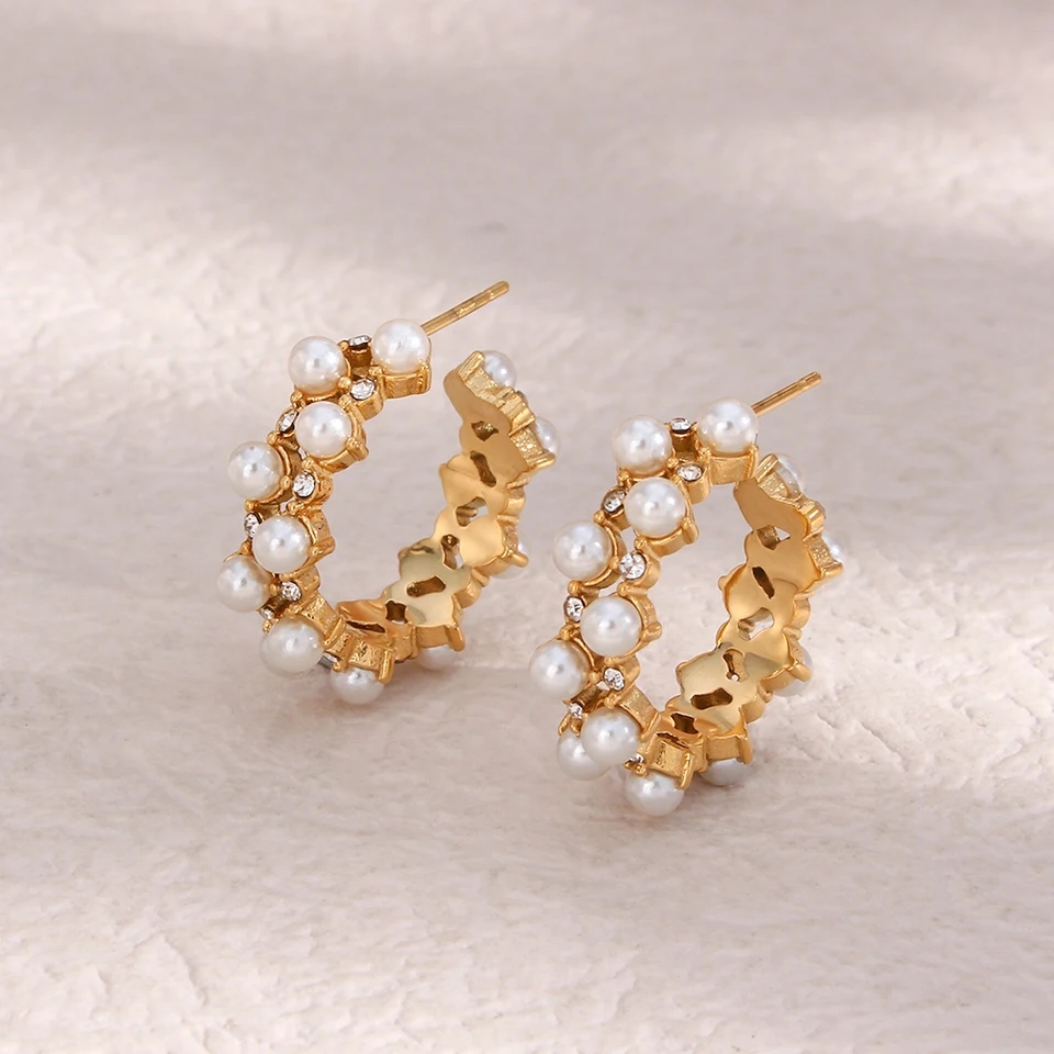 Elegant Pearl Cluster Hoop Earrings