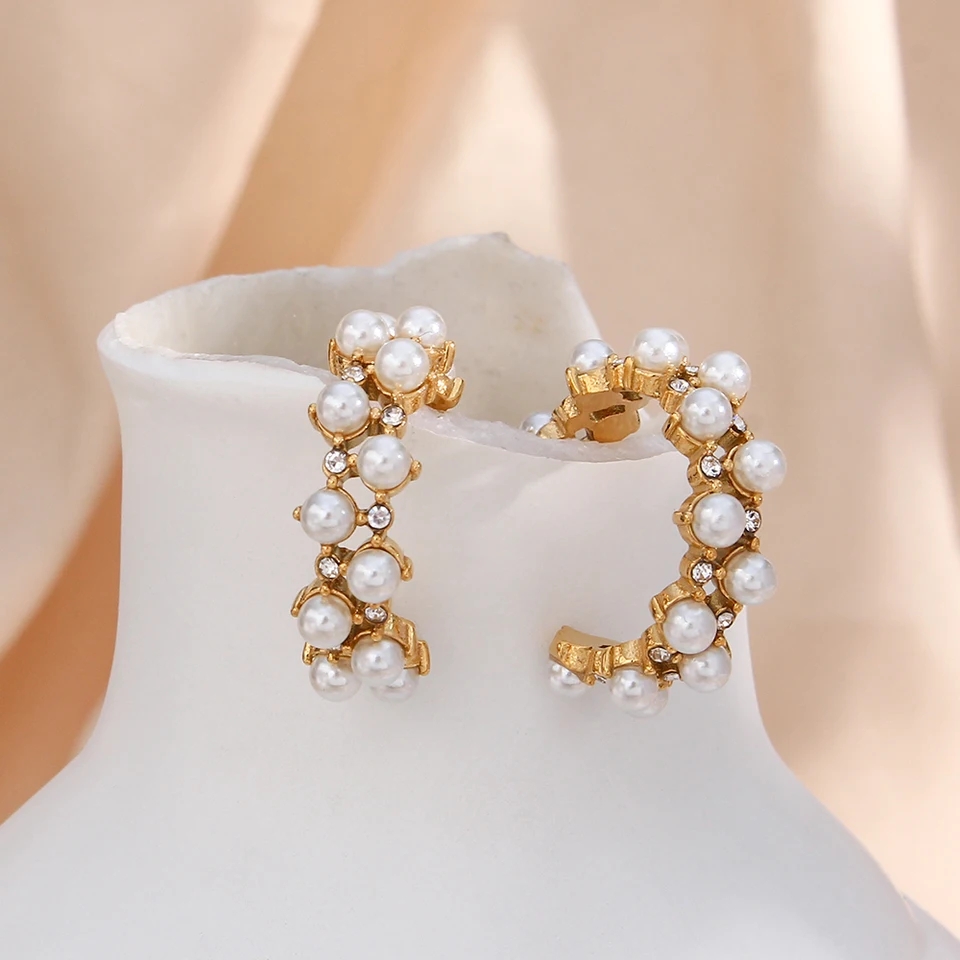 Elegant Pearl Cluster Hoop Earrings