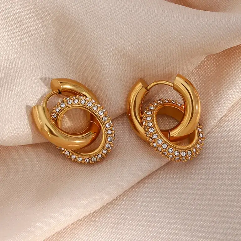 Gold Hoop Earrings with Inner Gemstone Hoops