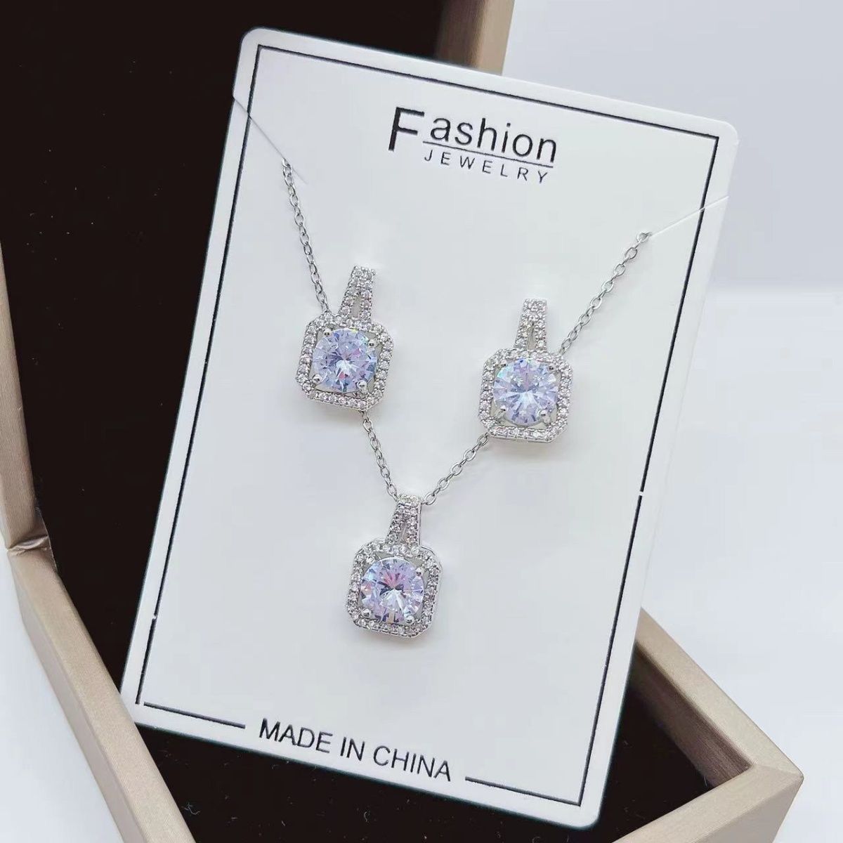 Radiant Crystal Square Jewelry Set