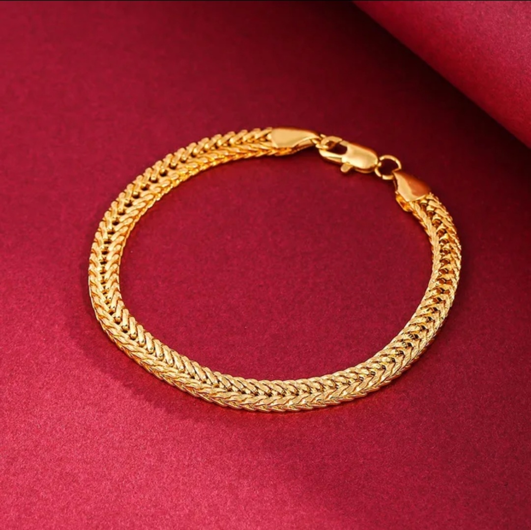 Elegant Gold-Tone Herringbone Chain Bracelet