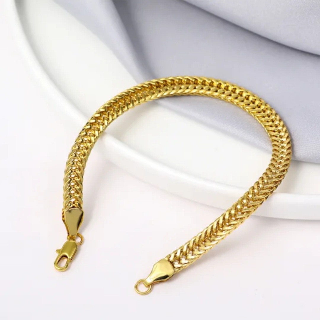 Elegant Gold-Tone Herringbone Chain Bracelet