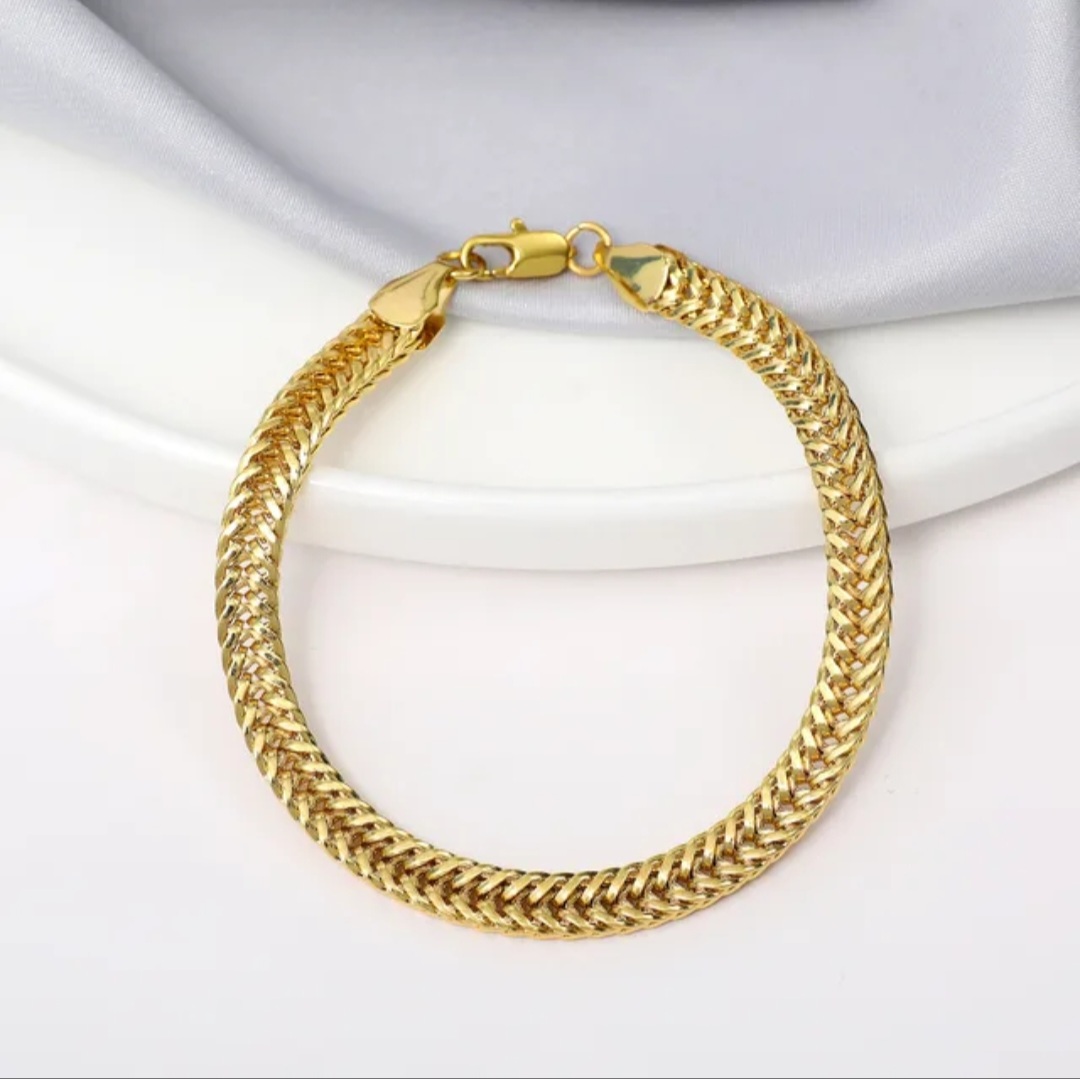 Elegant Gold-Tone Herringbone Chain Bracelet