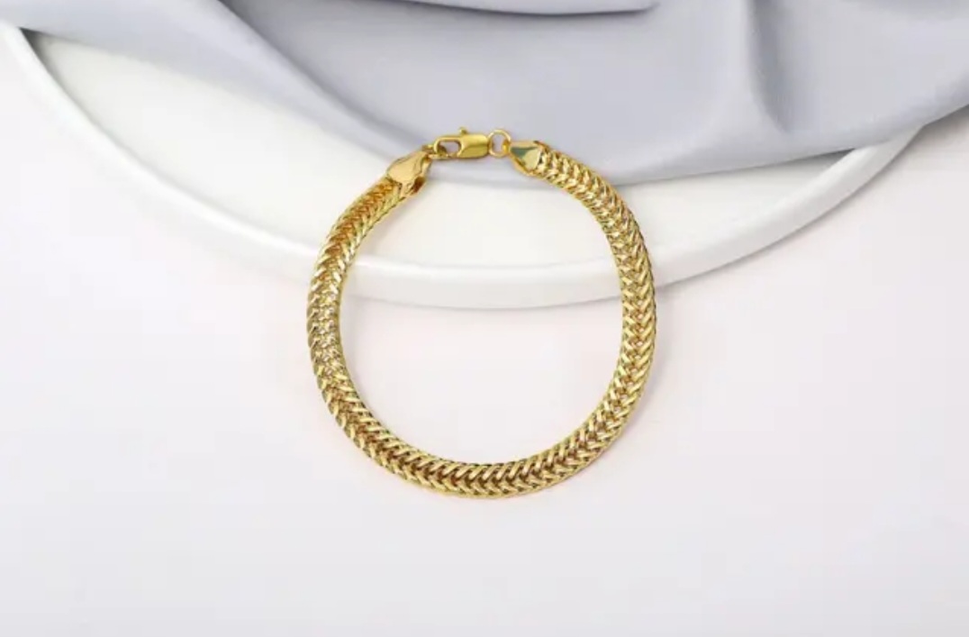 Elegant Gold-Tone Herringbone Chain Bracelet