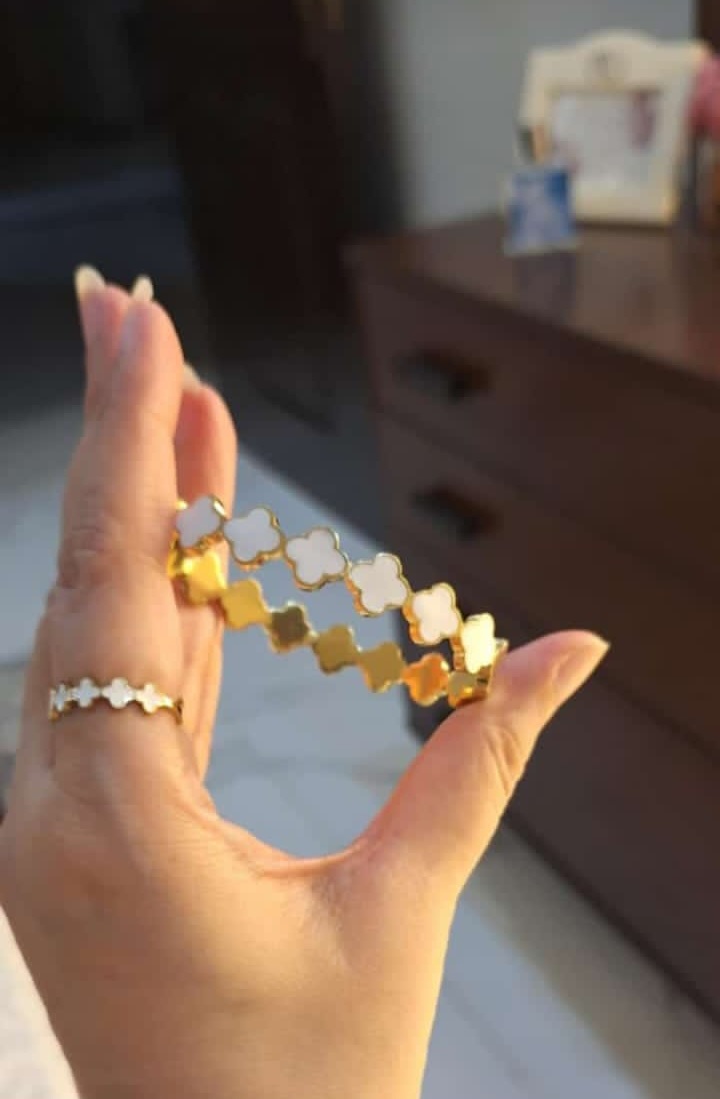 Lucky Clover Ring and Bracelet Combo Set