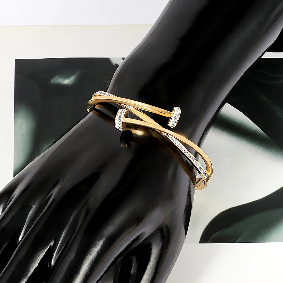 Elegant Gold Double Nail Bracelet with Stones