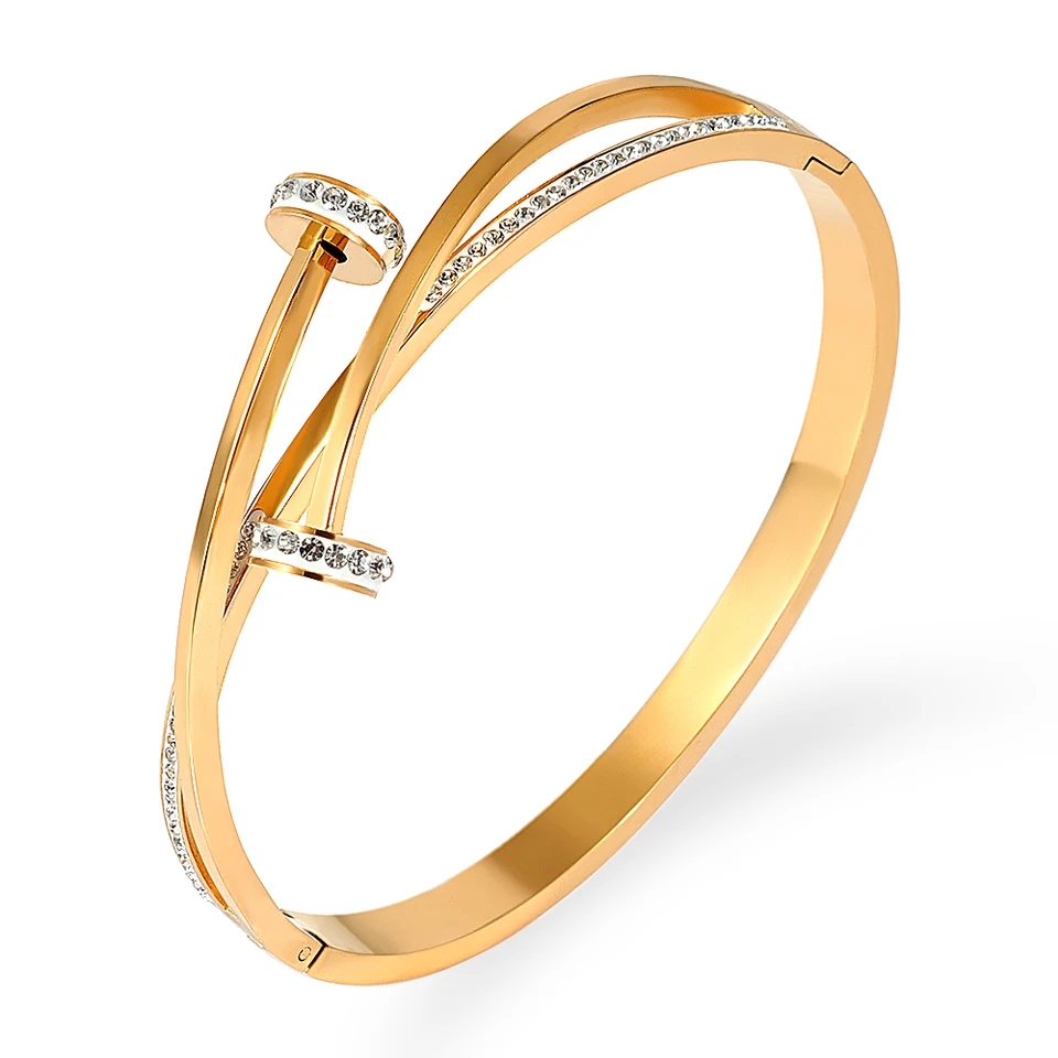 Elegant Gold Double Nail Bracelet with Stones