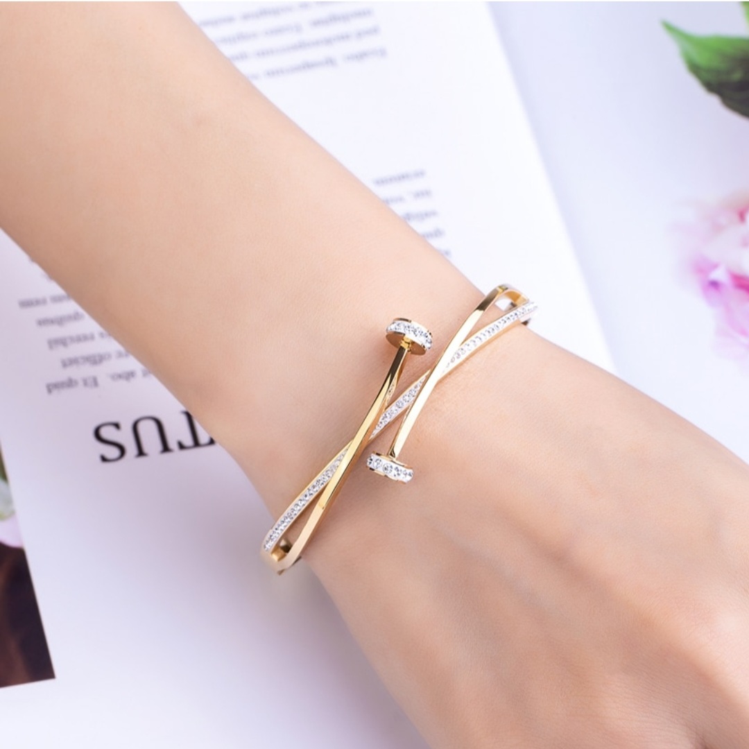 Elegant Gold Double Nail Bracelet with Stones