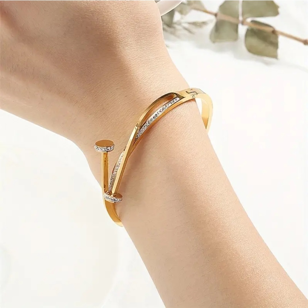 Elegant Gold Double Nail Bracelet with Stones