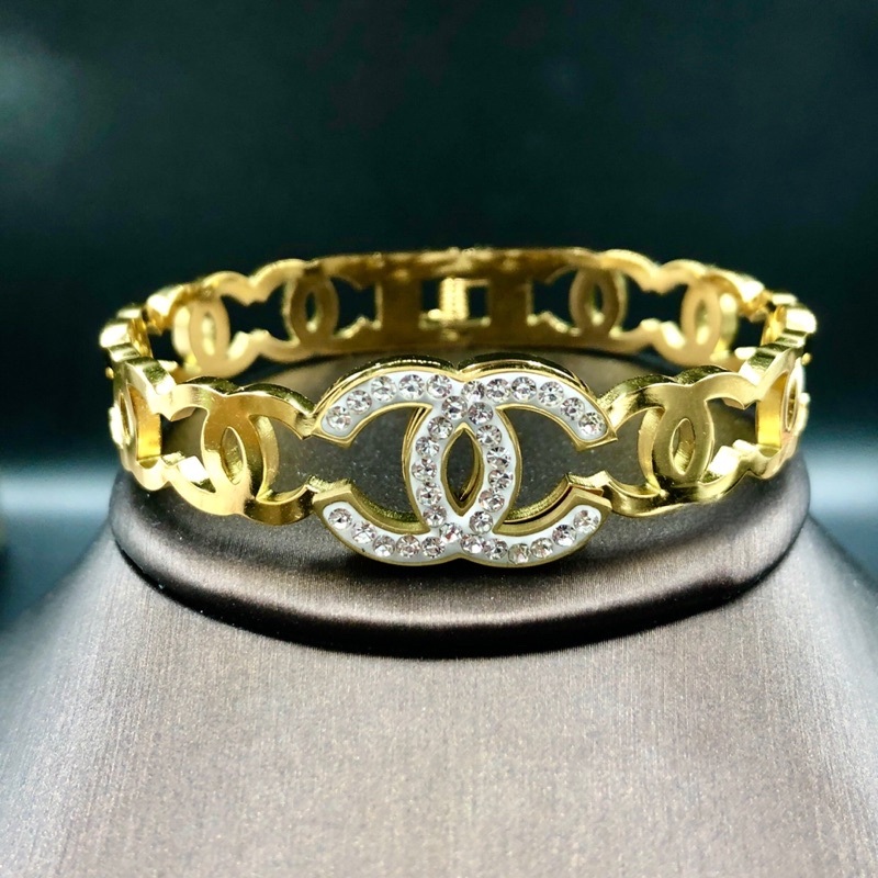 Chanel-Inspired Rhinestone Gold Bracelet
