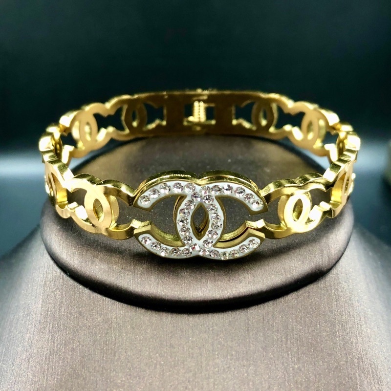 Chanel-Inspired Rhinestone Gold Bracelet