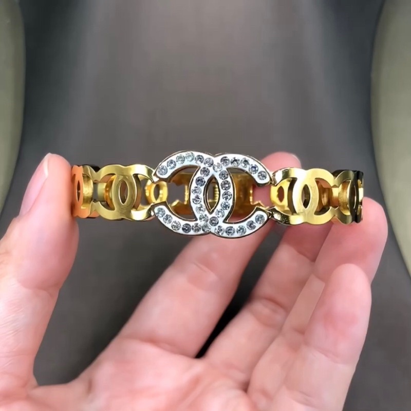 Chanel-Inspired Rhinestone Gold Bracelet