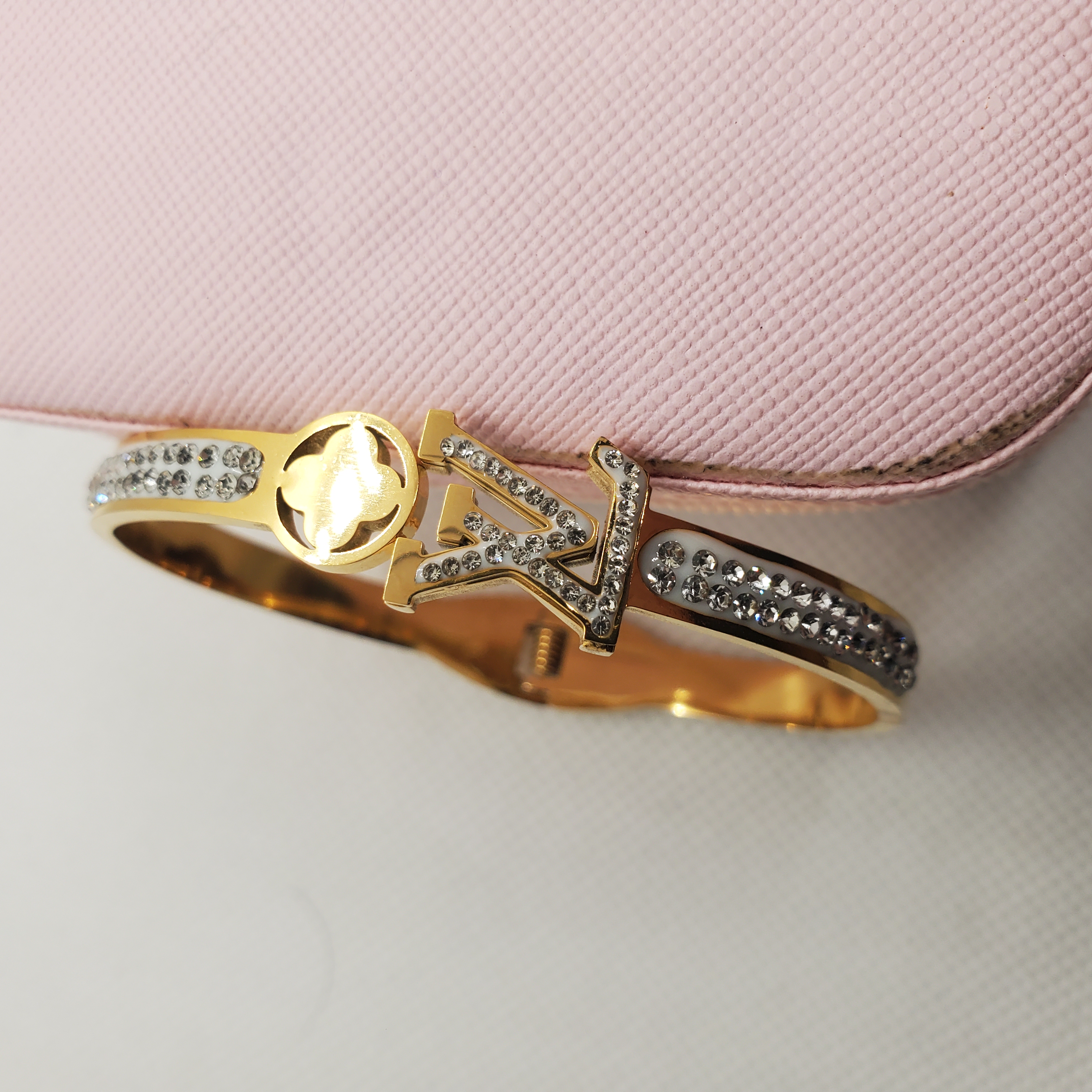 LV-Inspired Rhinestone Gold Bracelet