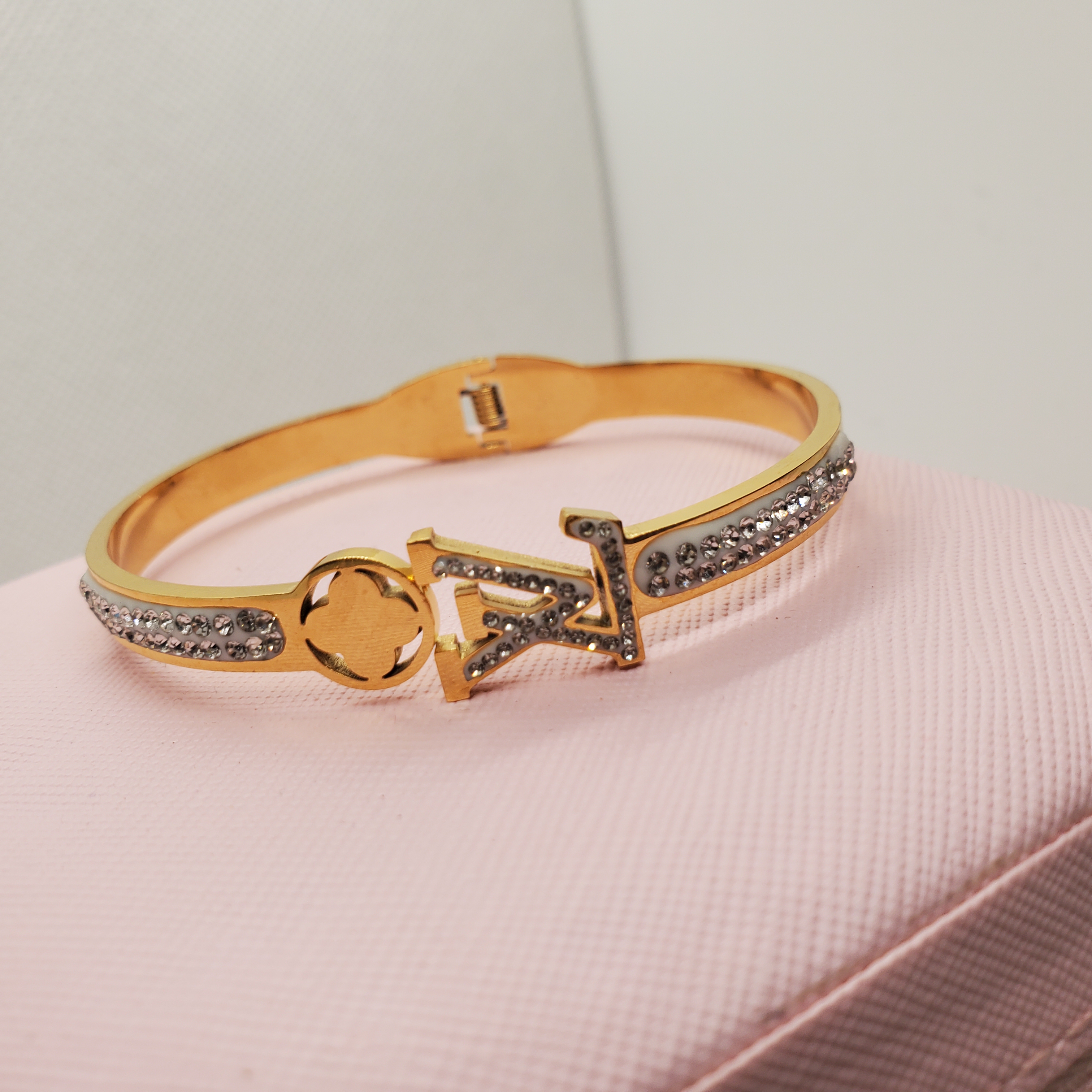  LV-Inspired Rhinestone Gold Bracelet
