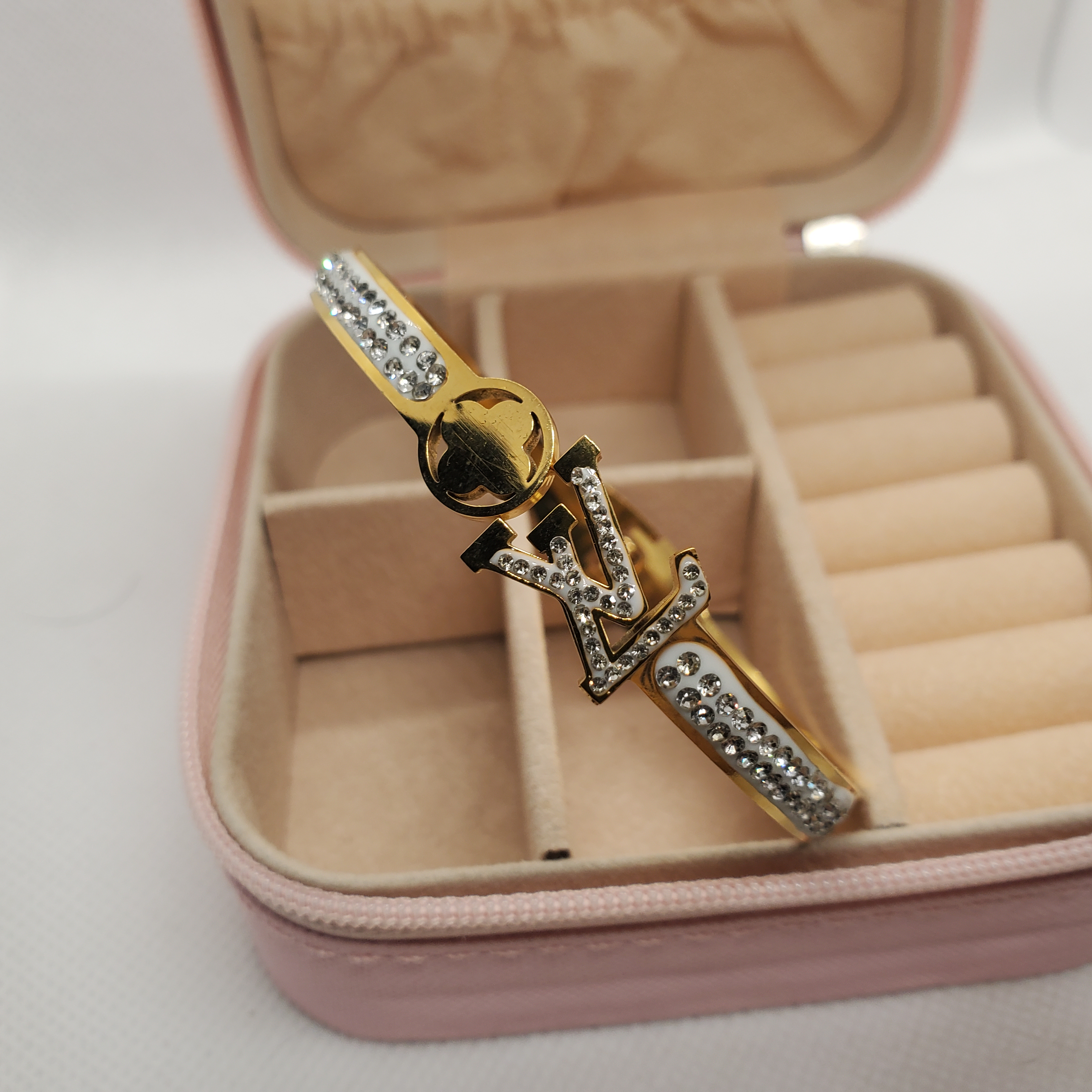  LV-Inspired Rhinestone Gold Bracelet