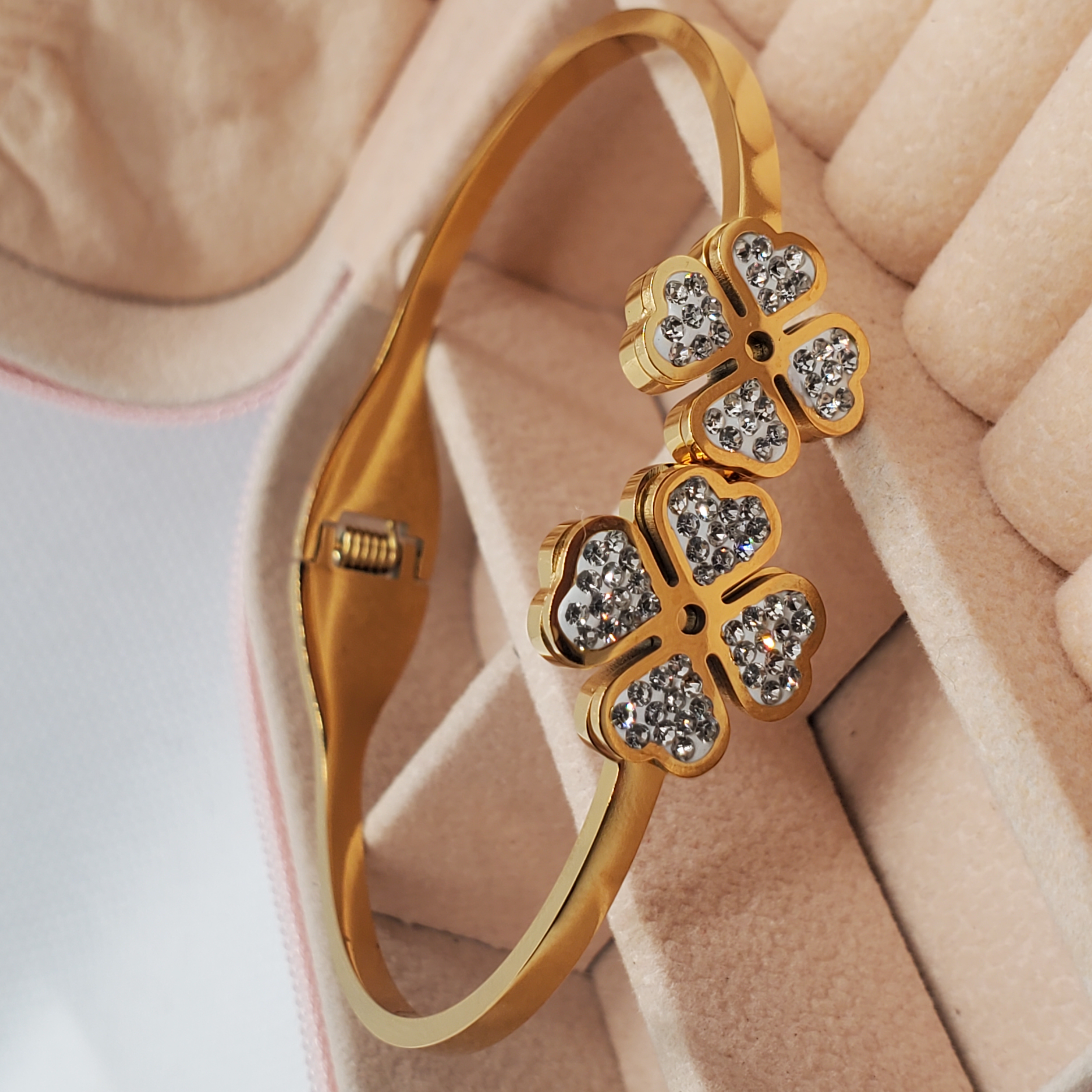 Gold Clover Bracelet with Sparkling Accents