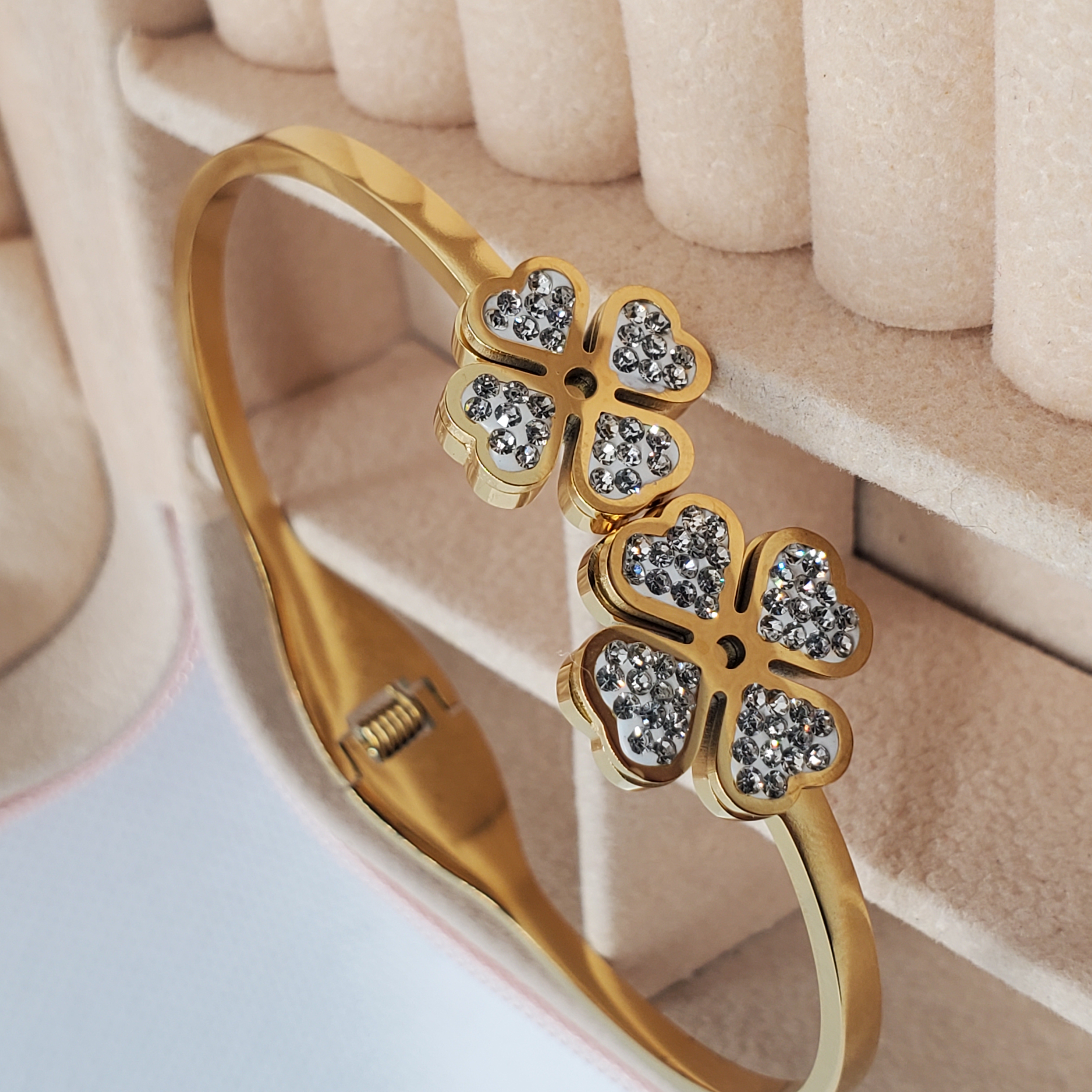 Gold Clover Bracelet with Sparkling Accents