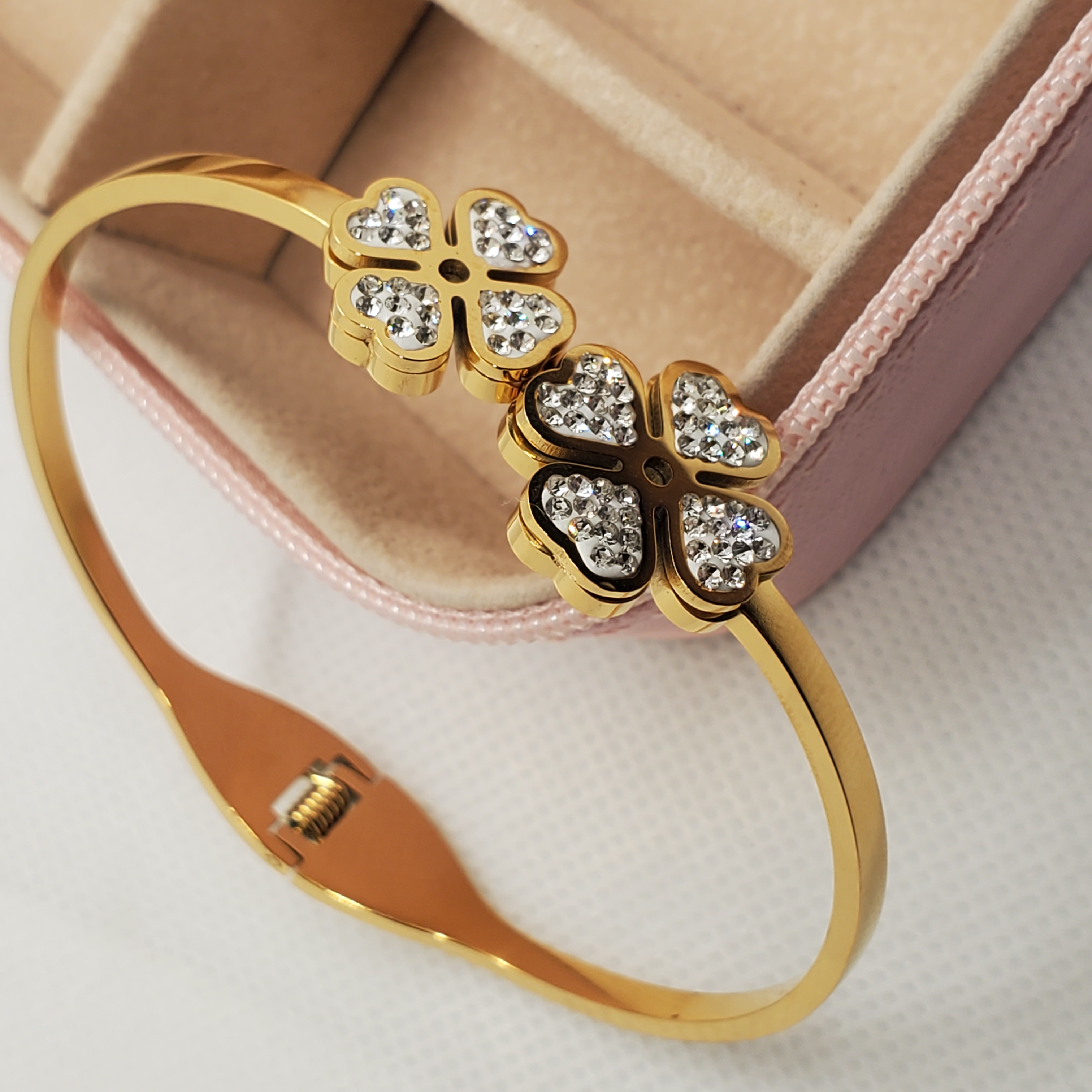 Gold Clover Bracelet with Sparkling Accents