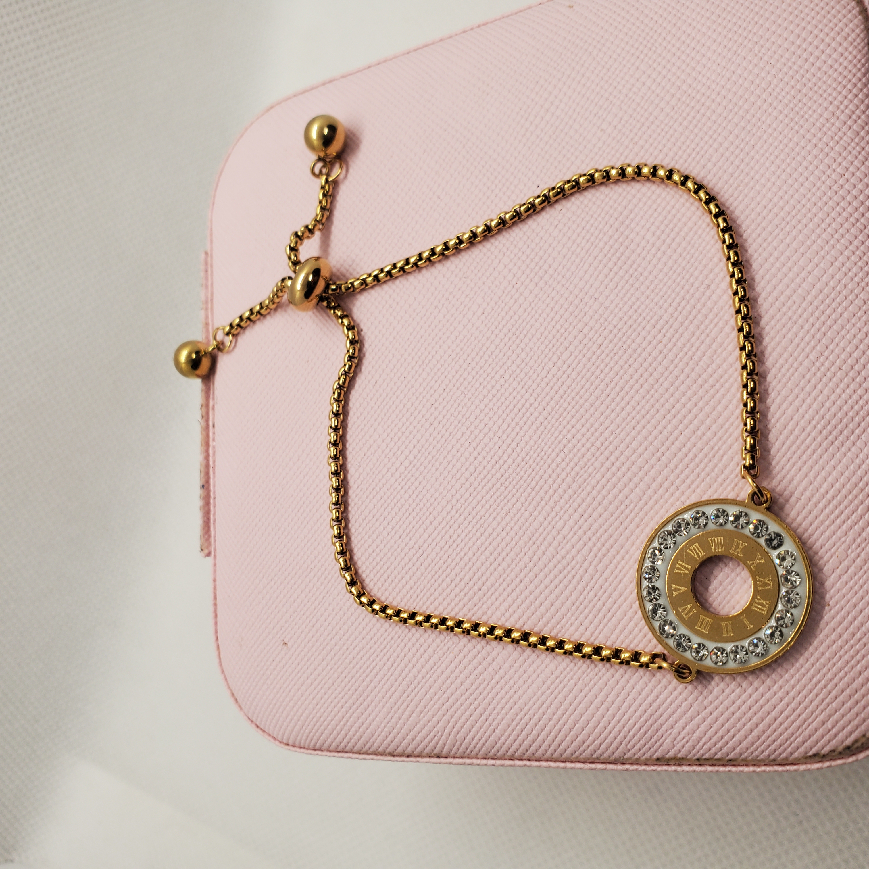 Gold-Tone Stretch Bracelet with Crystal Charm