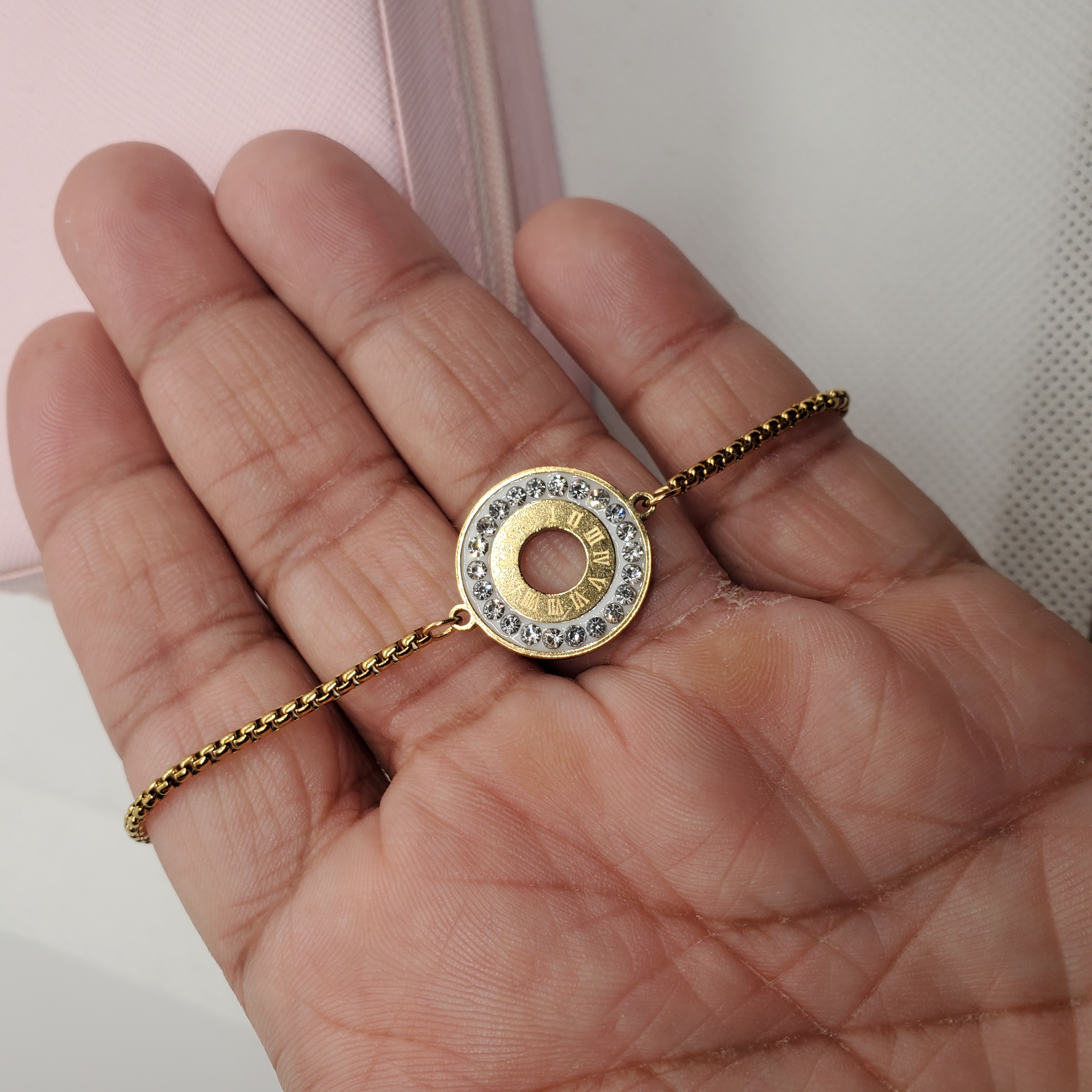 Gold-Tone Stretch Bracelet with Crystal Charm
