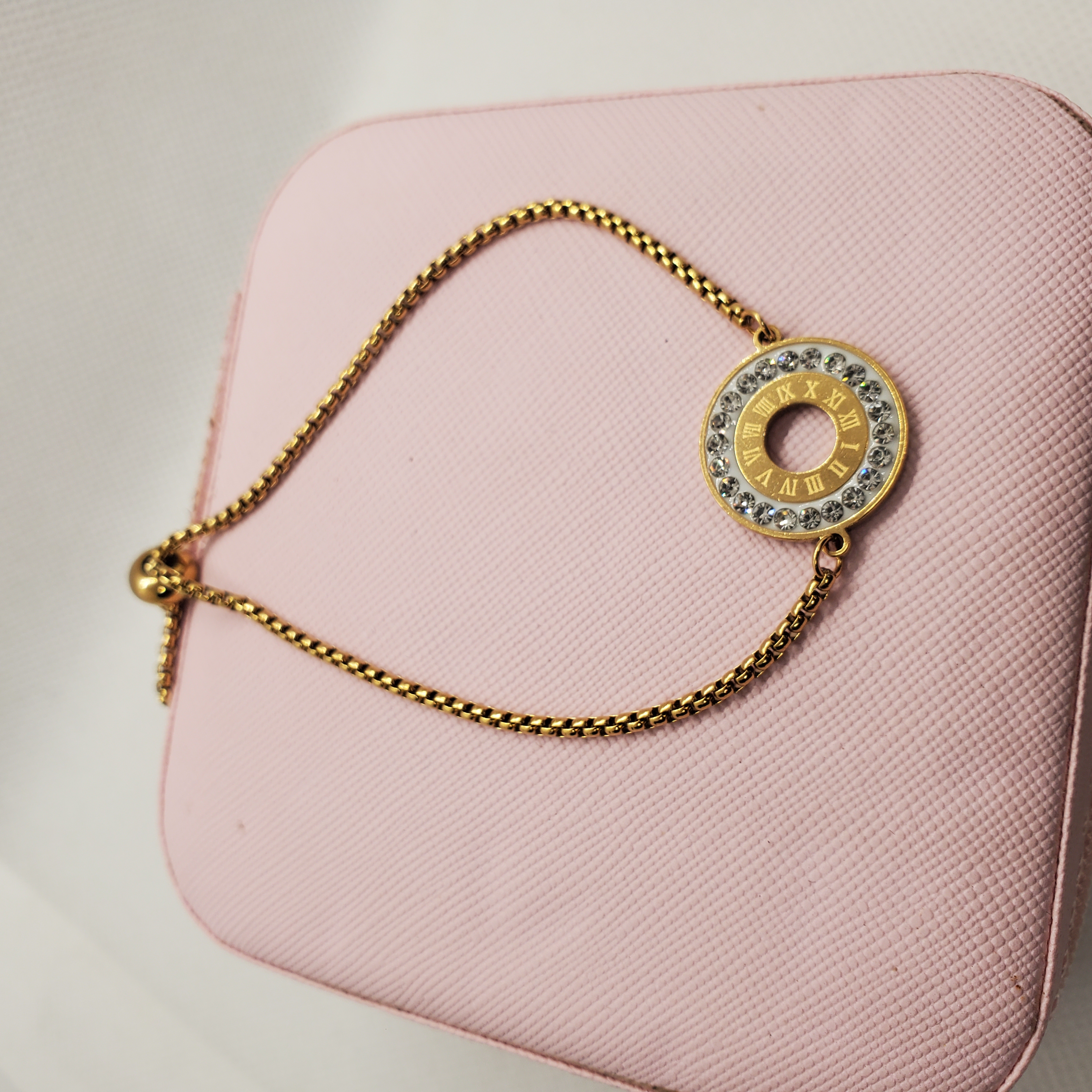 Gold-Tone Stretch Bracelet with Crystal Charm