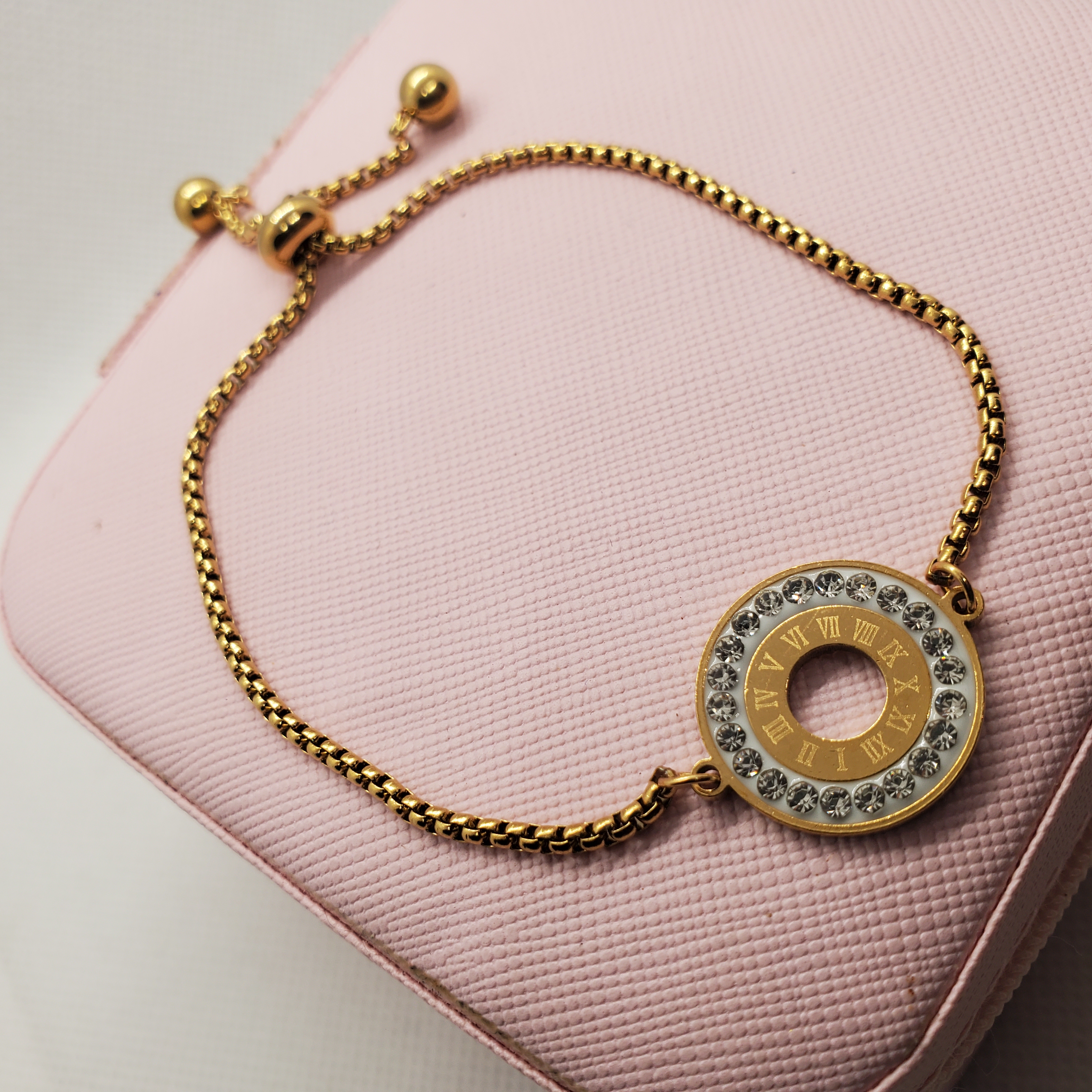 Gold-Tone Stretch Bracelet with Crystal Charm