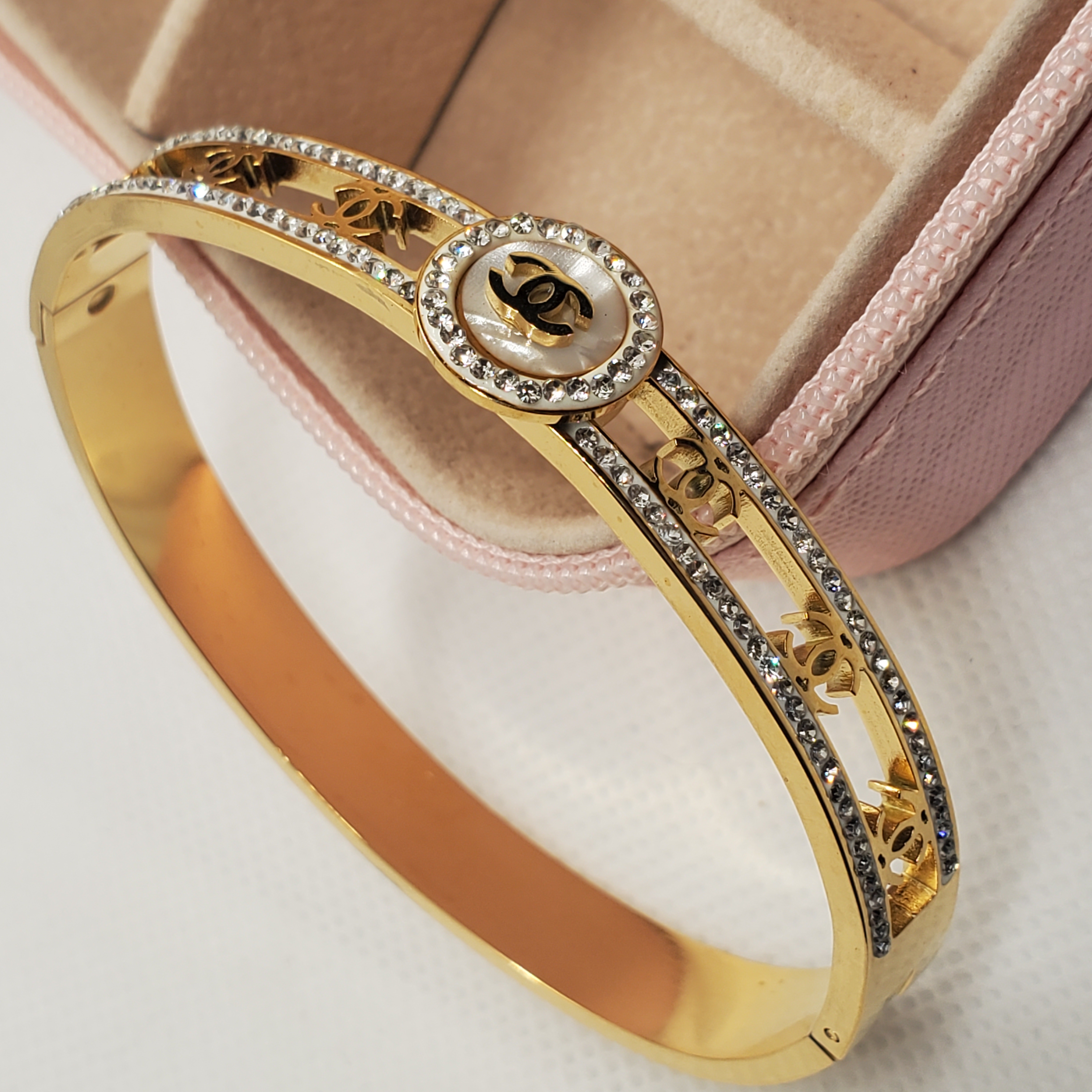 Chanel-Inspired Gold-Toned Crystal Embellished Bracelet