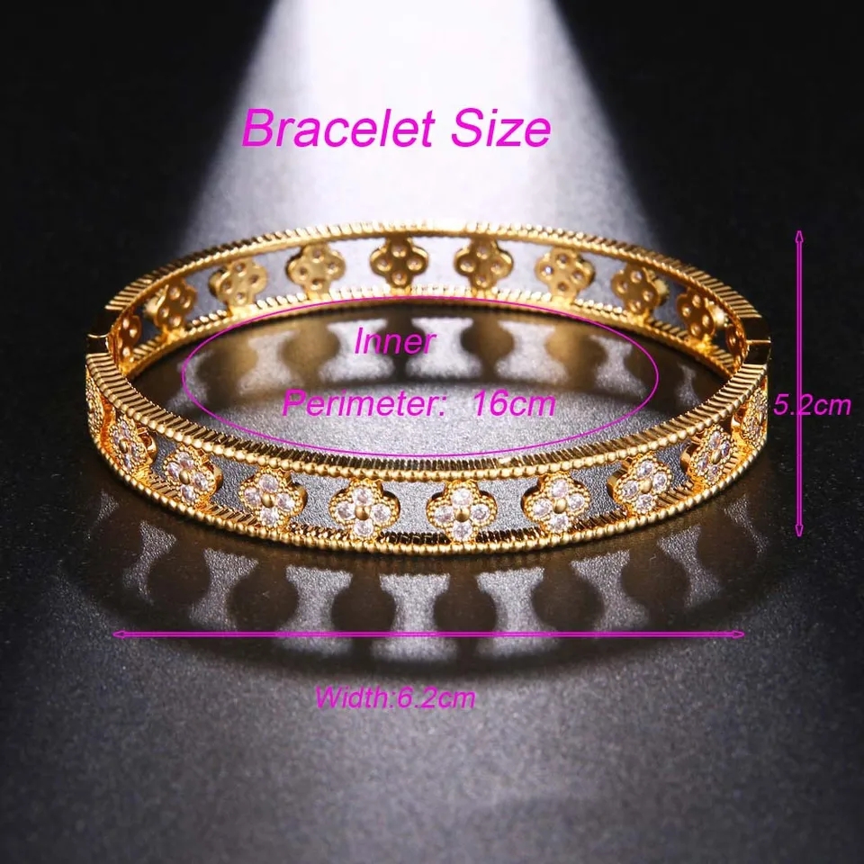 Gold Floral Enamel Bangle Bracelet