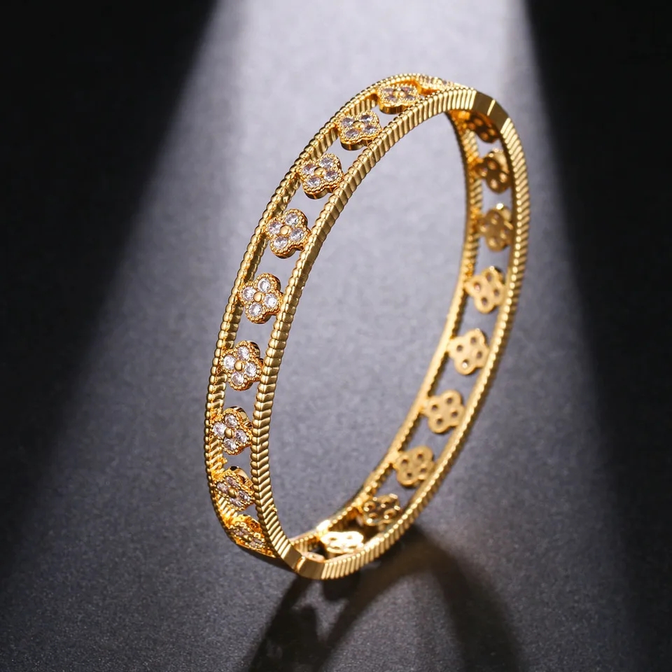 Gold Floral Enamel Bangle Bracelet
